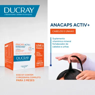 Anacaps Activ+ Ducray Suplemento Vitamínico Mineral com 90 Cápsulas