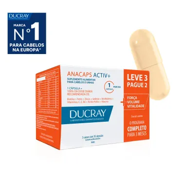 Anacaps Activ+ Ducray Suplemento Vitamínico Mineral com 90 Cápsulas