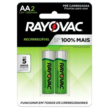 Pilha Rayovac AA Recarregável Pequena 1,2V com 2 Unidades