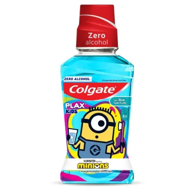 Enxaguante Bucal Colgate Plax Kids Minions com Fl&uacute;or Sem &Aacute;lcool Tutti-Frutti com 250ml
