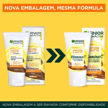 Protetor Solar Facial Hidratante Garnier Uniform & Matte Vitamina C FPS 50 Negra 40g