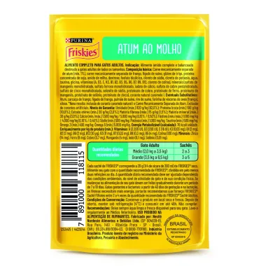 Ra&ccedil;&atilde;o &Uacute;mida para Gatos Friskies Adultos Sabor Atum ao Molho em Sach&ecirc; 85g