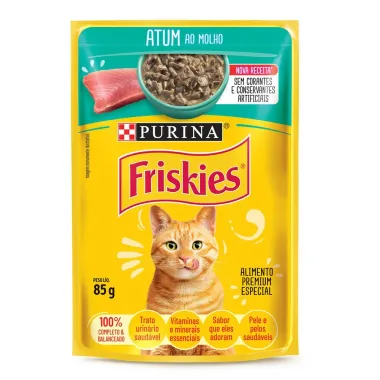 Ra&ccedil;&atilde;o &Uacute;mida para Gatos Friskies Adultos Sabor Atum ao Molho em Sach&ecirc; 85g