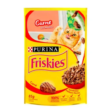 Ração Úmida para Gatos Friskies Adultos Sabor Carne ao Molho em Sachê 85g