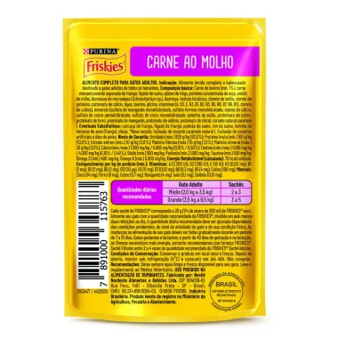 Ra&ccedil;&atilde;o &Uacute;mida para Gatos Friskies Adultos Sabor Carne ao Molho em Sach&ecirc; 85g