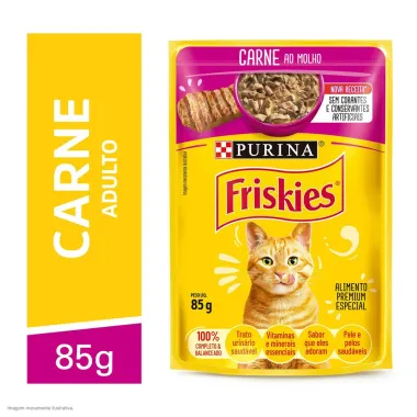 Ra&ccedil;&atilde;o &Uacute;mida para Gatos Friskies Adultos Sabor Carne ao Molho em Sach&ecirc; 85g