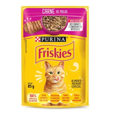 Ra&ccedil;&atilde;o &Uacute;mida para Gatos Friskies Adultos Sabor Carne ao Molho em Sach&ecirc; 85g