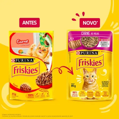 Ra&ccedil;&atilde;o &Uacute;mida para Gatos Friskies Adultos Sabor Carne ao Molho em Sach&ecirc; 85g