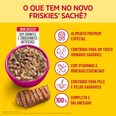 Ra&ccedil;&atilde;o &Uacute;mida para Gatos Friskies Adultos Sabor Carne ao Molho em Sach&ecirc; 85g