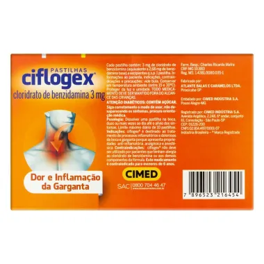 Pastilha de Garganta Ciflogex 3 Mg - Laranja 12 Pastilhas