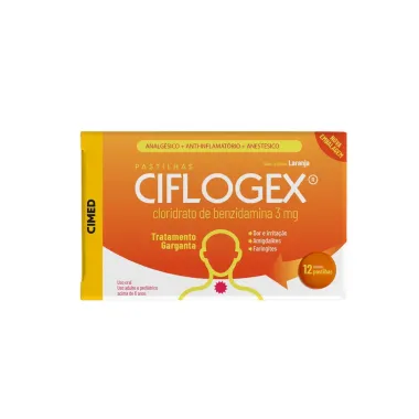 Pastilha de Garganta Ciflogex 3mg Sabor Laranja com 12 Pastilhas