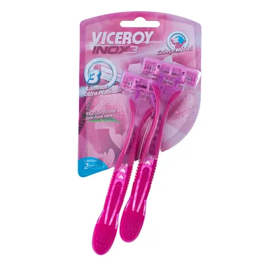 Aparelho de Depila&ccedil;&atilde;o Viceroy Inox3 Rosa Descart&aacute;vel com 2 Unidades