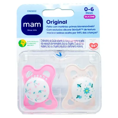 Chupeta Mam Mom Dad Silicone Silk Teat Ortodôntica 0 a 6 Meses Cores e Desenhos Sortidos Girls 2 Unidades Ref:2932