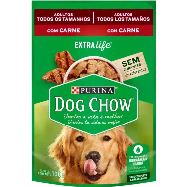 Ra&ccedil;&atilde;o &Uacute;mida para Cachorro Dog Chow Adulto Extra Life Sabor Carne em Sach&ecirc; 100g