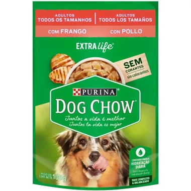 Ra&ccedil;&atilde;o &Uacute;mida para Cachorro Dog Chow Adulto Extra Life Sabor Frango em Sach&ecirc; 100g