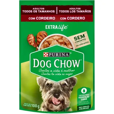 Ra&ccedil;&atilde;o &Uacute;mida para Cachorro Dog Chow Adulto Extra Life Sabor Cordeiro em Sach&ecirc; 100g