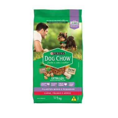 Ra&ccedil;&atilde;o para C&atilde;es Dog Chow Extra Life Filhotes Minis e Pequenos Carne Frango e Arroz 1kg