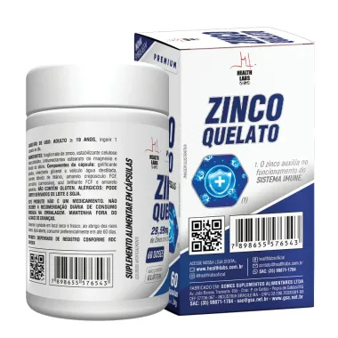 Zinco Quelato Health Labs 60 C&aacute;psulas