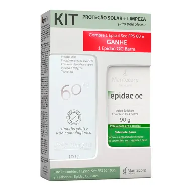 Kit Protetor Solar Episol Sec FPS 60 Loção 100g + Grátis 1 Epidac OC Sabonete em Barra 90g
