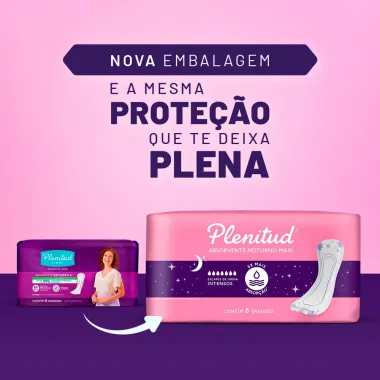 Absorvente Noturno Maxi Plenitud para para Escapes de Urina sem Abas 8 Unidades