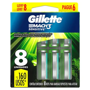 Carga para Aparelho de Barbear Gillette Mach3 Sensitive Leve 8 Pague 6