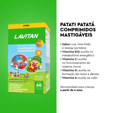 Lavitan Infantil Sabor Laranja, Uva e Limão com 60 Comprimidos Mastigáveis