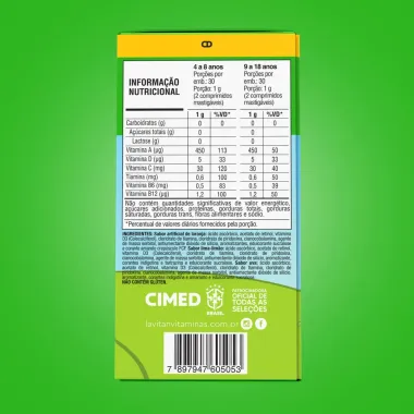 Vitamina Infantil Mastig&aacute;vel Uva, Lim&atilde;o e Laranja Lavitan Patati Patat&aacute; com 60 Comprimidos