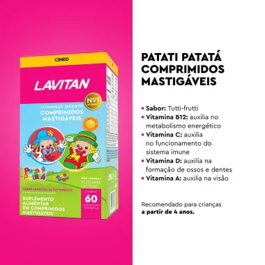 Lavitan Infantil Sabor Tutti-Frutti com 60 Comprimidos Mastigáveis