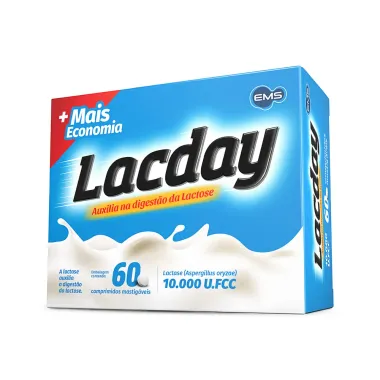 Lacday 10.000U.Fcc Enzima Lactase 60 Comprimidos Mastigáveis