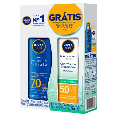 Protetor Solar Protect & Hidrata FPS 70 Nivea Sun 200ml e Ganhe Protetor Facial Beauty Expert FPS 50 50g