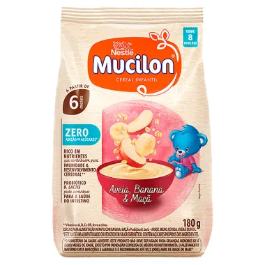 Mucilon Cereal Infantil Sabor Aveia Banana e Maçã a Partir de 6 Meses Zero Sachê 180g