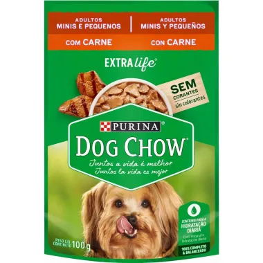 Ra&ccedil;&atilde;o &Uacute;mida para Cachorro Dog Chow Adultos Minis e Pequenas Extra Life Sabor Carne em Sach&ecirc; 100g