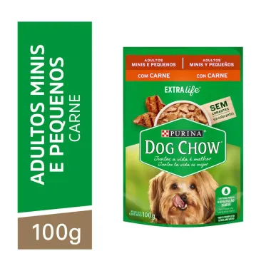 Ra&ccedil;&atilde;o &Uacute;mida para Cachorro Dog Chow Adultos Minis e Pequenas Extra Life Sabor Carne em Sach&ecirc; 100g