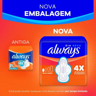 Absorvente Always Seca Tamanho P com Abas 16 Unidades