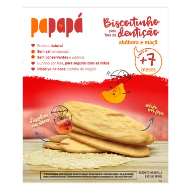 Biscoitinho para Fase da Dentição Papapá Abóbora e Maçã 7+ Meses sem Glúten 36g