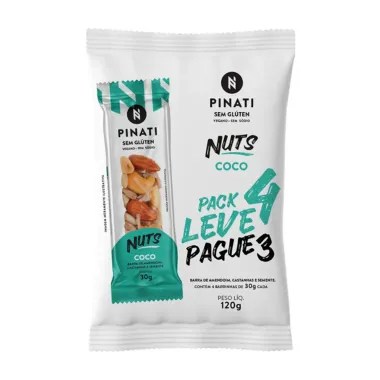 Barra de Cereais Pinati Nuts Coco Leve 4 Pague 3 com 4 unidades de 30g cada