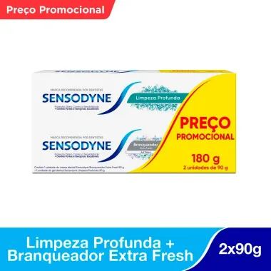 Gel Dental Sensodyne Limpeza Profunda e Sensodyne Branqueador Extra Fresh 90g Cada