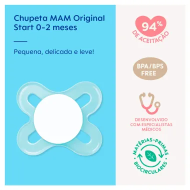 Chupeta Mam Original Start Silicone SkinSoft 0 a 2 Meses Boys 1 Unidade