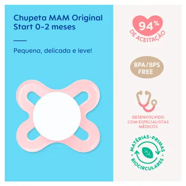 Chupeta Mam Original Start Silicone SkinSoft 0 a 2 Meses Girls 1 Unidade