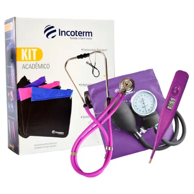 Kit Acadêmico Incoterm KA100 Lilás com 1 Estetoscópio Rappaport + 1 Esfigmomanômetro Aneróide + 1 Termômetro Digital + Bolsa