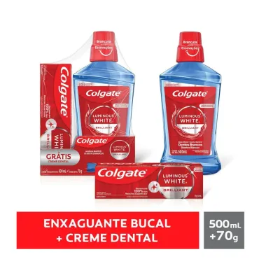 Solu&ccedil;&atilde;o Bucal Colgate Luminous White XD Shine Sem &Aacute;lcool 500ml e Ganhe 1 Creme dental Sortido 70g