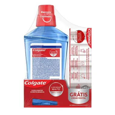 Solu&ccedil;&atilde;o Bucal Colgate Luminous White XD Shine Sem &Aacute;lcool 500ml e Ganhe 1 Creme dental Sortido 70g