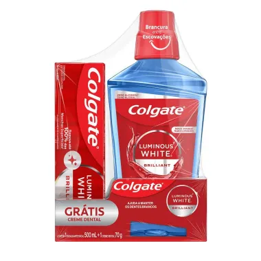 Solu&ccedil;&atilde;o Bucal Colgate Luminous White Brilliant Sem &Aacute;lcool 500ml e Ganhe 1 Creme Dental  70g