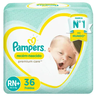 Fraldas Descartáveis Pampers Recém-Nascido Premium Care Tamanho RN+ 36 Unidades