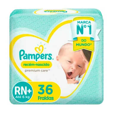 Fraldas Descartáveis Pampers Recém-Nascido Premium Care Tamanho RN+ 36 Unidades