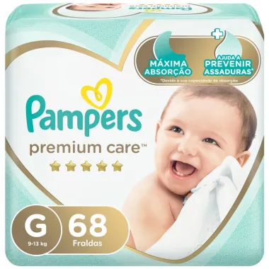 Fralda Pampers Premium Care Tamanho G Pacote Hiper 68 Fraldas Descartáveis