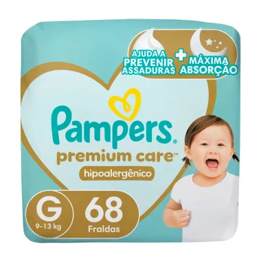 Fralda Pampers Premium Care Tamanho G Pacote Hiper 68 Fraldas Descartáveis