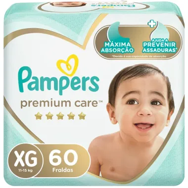 Fralda Pampers Premium Care Tamanho XG Pacote Hiper 60 Fraldas Descartáveis