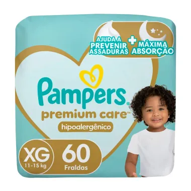 Fralda Pampers Premium Care Tamanho XG Pacote Hiper 60 Fraldas Descartáveis