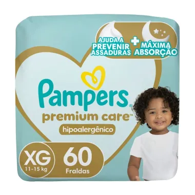 Fralda Pampers Premium Care Tamanho XG Pacote Hiper 60 Fraldas Descartáveis